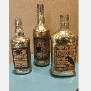 NEW Bethany Lowe Halloween Mercury Glass Poison Bottles Set of 3
